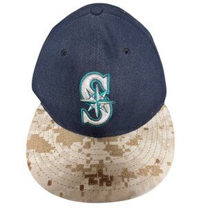 VINTAGE Seattle Mariners Wide Brim Baseball Hat – Blue with Camo Brim – Barely W